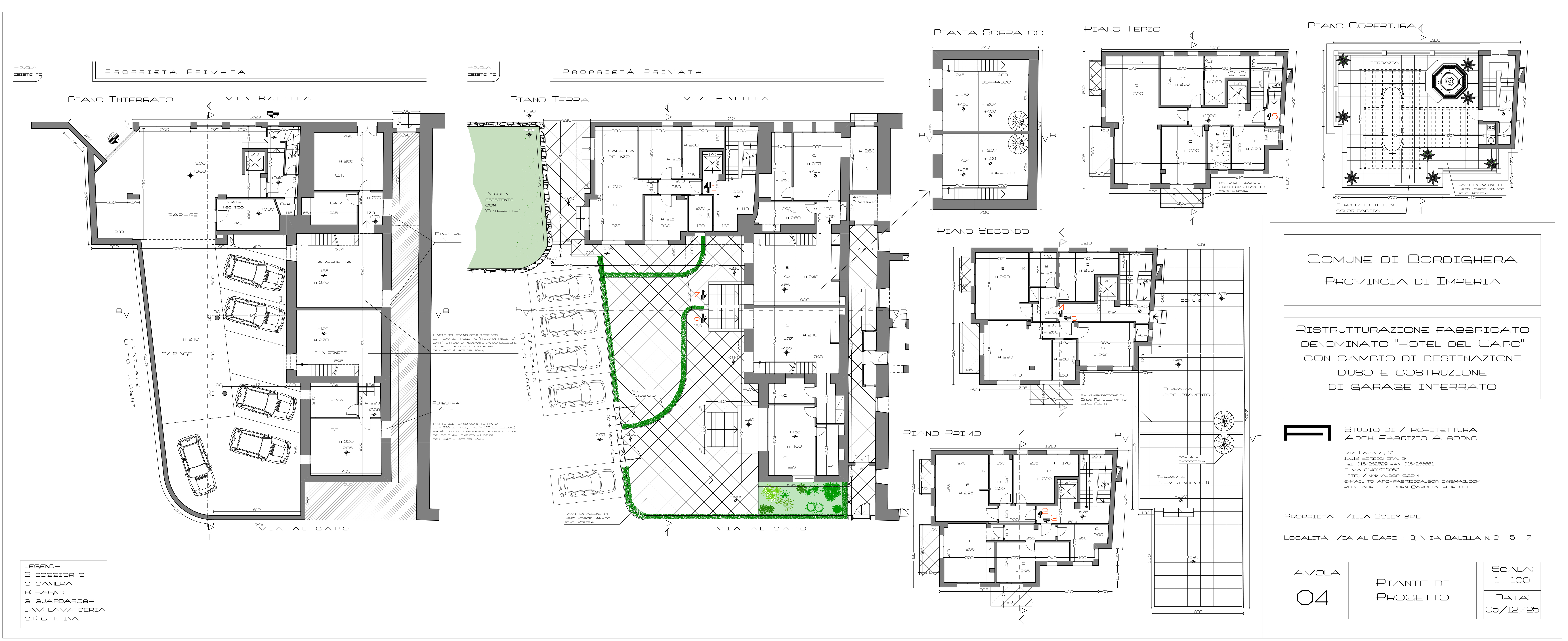 Ristrutturazione con cambio destinazione d’uso dell’ex Hotel del Capo e costruzione garage interrato – Bordighera (IM) – 2025/2026 – In iter