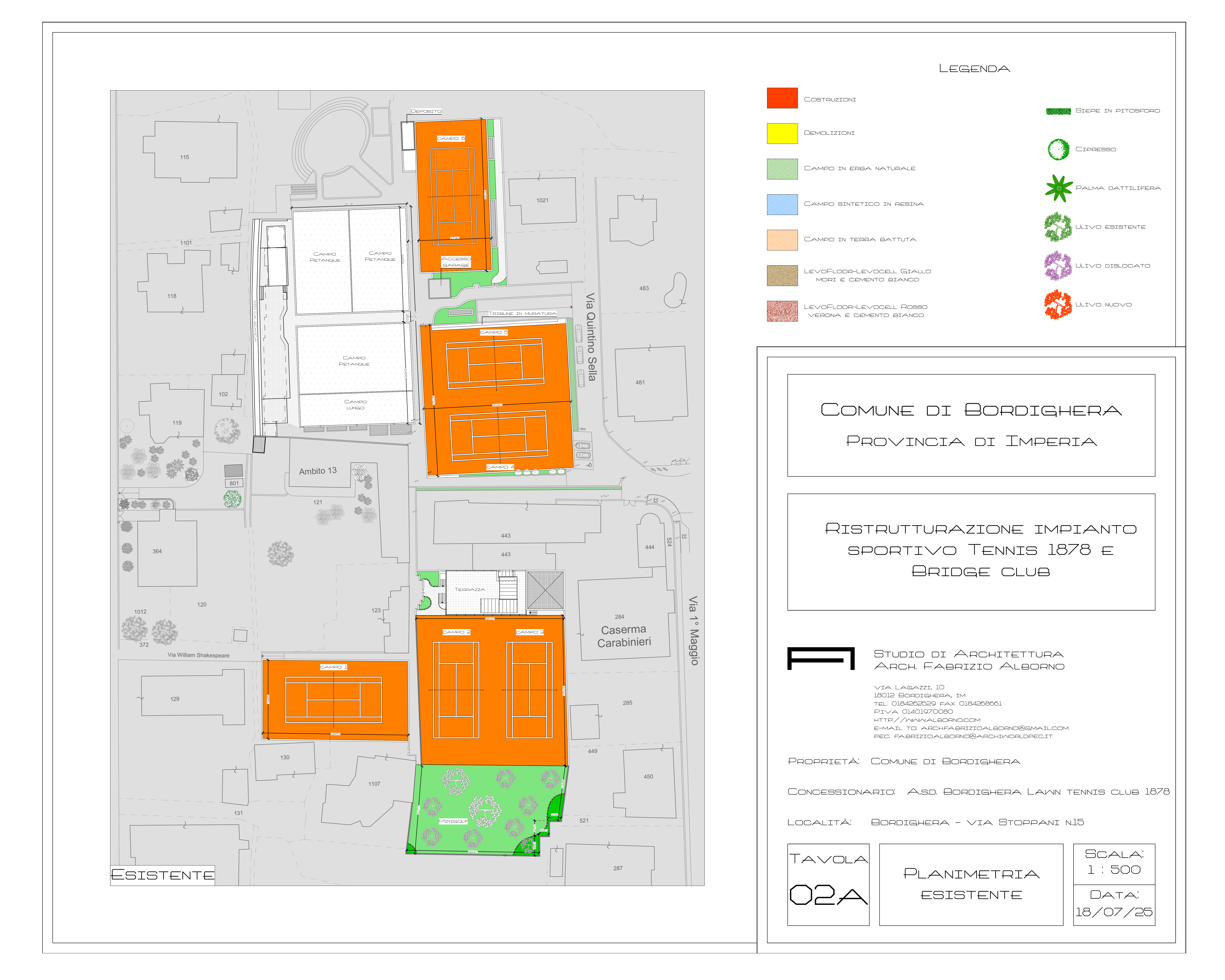 Ristrutturazione di centro sportivo tennis club Bordighera (IM), realizzazione di nuovo campo da tennis con tribune, ristrutturazione club house, realizzazione di nuovo bocciodromo - 2024\2025 - in iter